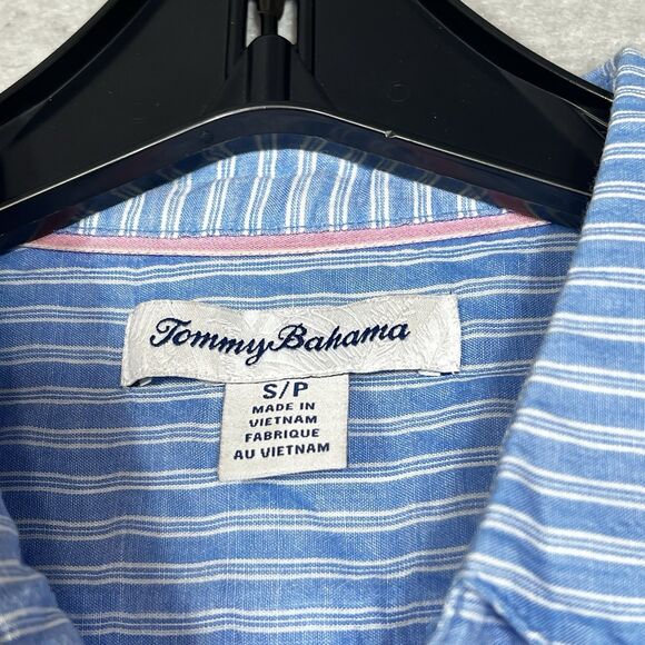 Tommy Bahama Shirt Womens Small Blue Stripe Sandswept Short Sleeve Cotton Blend - Picture 8 of 10